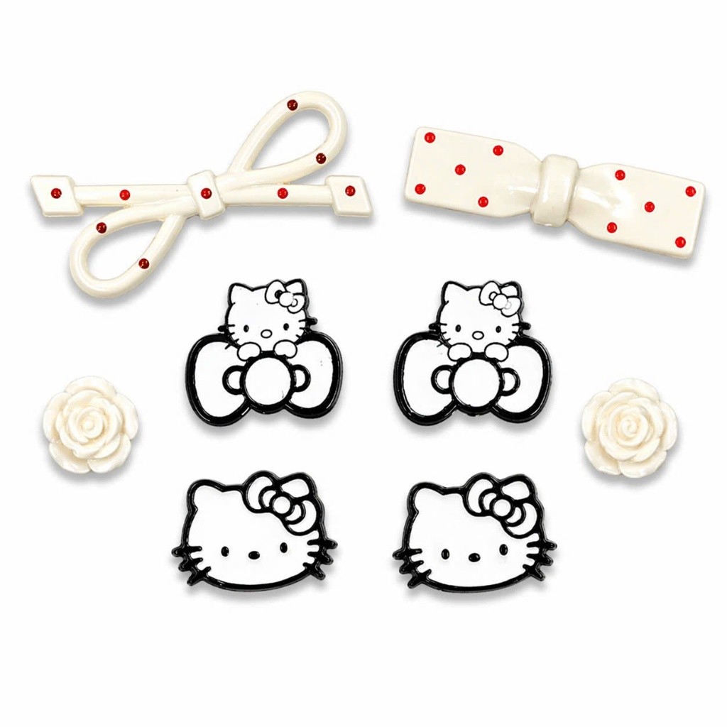 Set Charm Hello Kitty Đen Full Nơ Chấm Bi Hoa Hồng Cá Tính Cool Ngầu Trang Trí Dép Crocs Phụ Kiện Xinh Hot Trend 2026