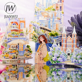 JIANWU Unknown Encounter Series Vintage City Phong Cảnh Đường Phố Chất Liệu Cắt Dán PET Sáng Tạo DIY Tạp Chí Văn Phòng Phẩm