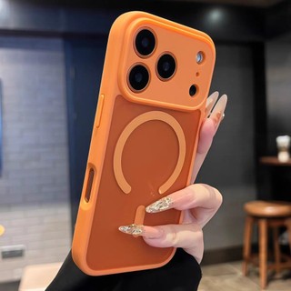 Vỏ Acrylic Mờ Màu Cam Mới Vỏ Từ Tính Cho IPhone 17 Air 16 15 14 Plus 13 12 Pro Max Vỏ Ống Kính Kim Loại Bảo Vệ Chống Rơi