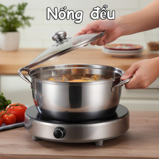 Nồi Inox 304 Dày Đa Năng Súp Lẩu Hấp Bếp Gas Cảm Ứng Bếp Nhà Bếp