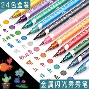 Bộ Bút Làm Đẹp Kim Loại 12 Màu Lấp Lánh Đầu Mềm Gel Bút Đánh Dấu Sinh Viên Sử Dụng Hai Đầu Huỳnh Quang Sổ Tay Bút Đánh Dấu