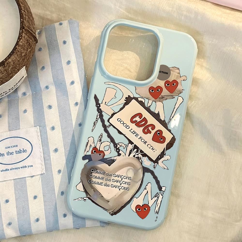 CDG tình yêu graffiti cho iPhone 17pro trường hợp iPhone 16/15/14/13 giả da kết cấu