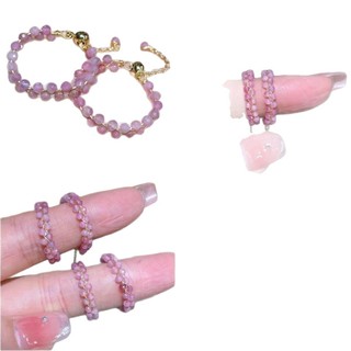 Nhẫn Cao Cấp với Đá Tourmaline Hồng, Thạch Anh Tím và Pha Lê