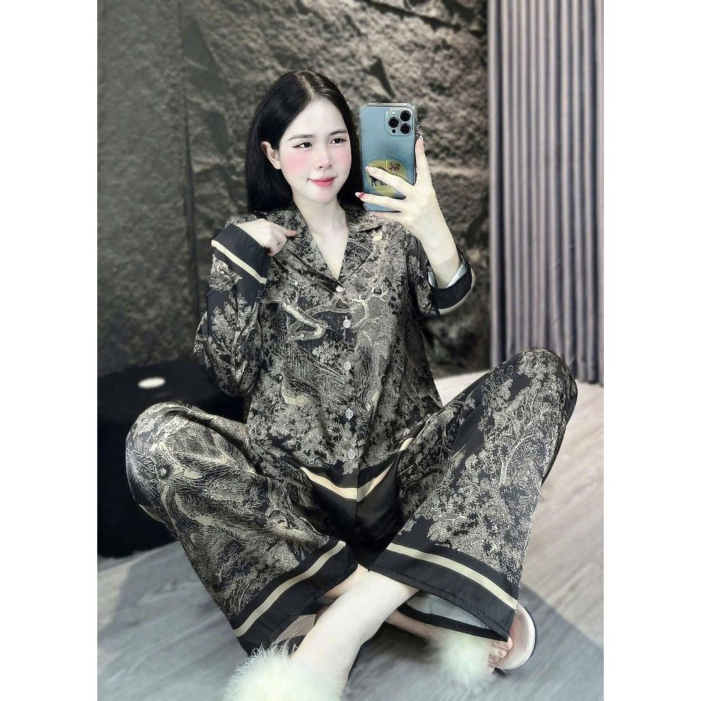FFKK Bộ đồ ngủ lụa satin Phù hợp: mặc nhà, ngủ, nghỉ dưỡng, quà tặng 43-80KG.