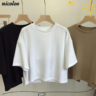 Áo thun ngắn không lưng NICOLOO, Áo sơ mi nữ gia vị hợp thời trang mùa hè, Sweet Spice Hàn Quốc tay ngắn dáng rộng thường ngày dành cho nữ
