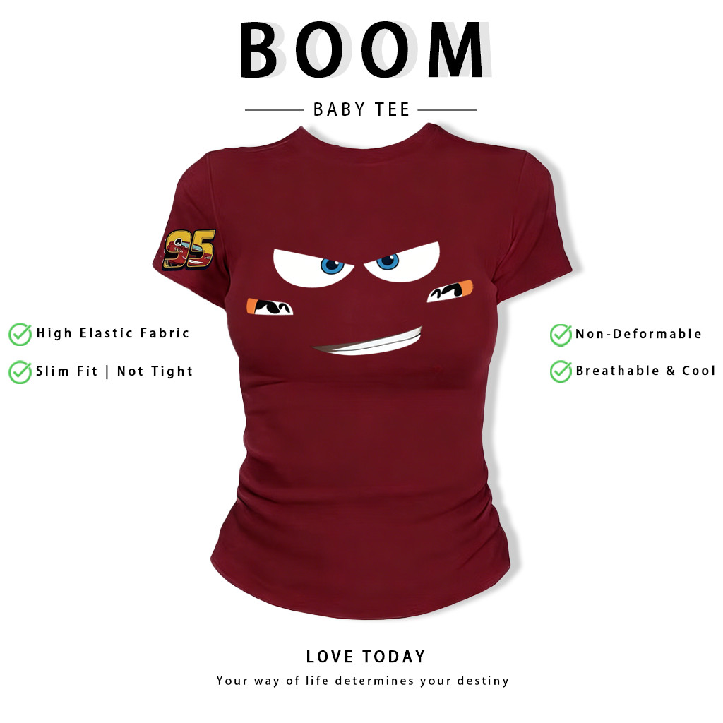 BOOM Áo Baby Tee Nữ Cotton Ôm Body-Áo Thun Ngắn Tay Y2K In Hình PhongCách Mùa Hè, Cổ Tròn Hàng Đầucách hàn quốc phongA78