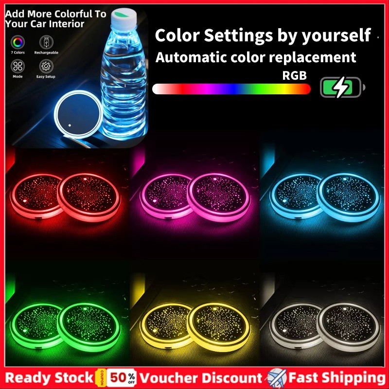 2 Chiếc Đèn LED Giá Đỡ Cốc Với 7 Màu Đèn Phát Quang Miếng Lót Cốc Sạc USB Thảm Cho Xe Ô Tô Xe Tải Xe Phụ Kiện