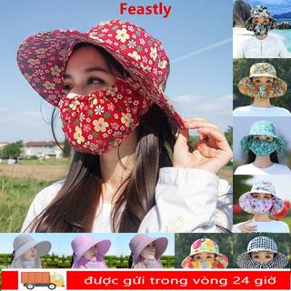 Mũ làm việc nông nghiệp FEASTLY, Khăn choàng cổ bảo vệ mũ hái trà, Bán chạy Chống tia cực tím Vành rộng bốn mùa