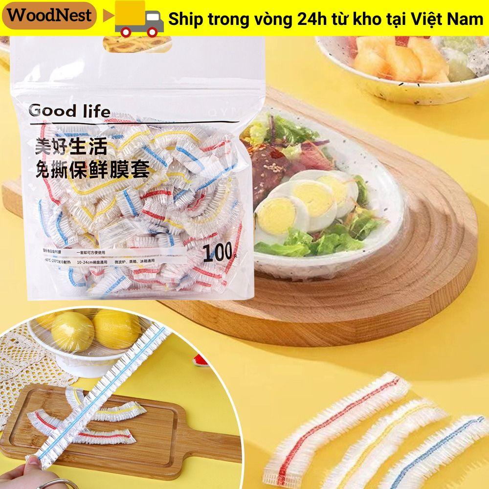 WOODNEST 100 Chiếc Bọc Thực Phẩm Dày Cấp Thực Phẩm Nhựa PE Dây Đàn Hồi Túi Phim