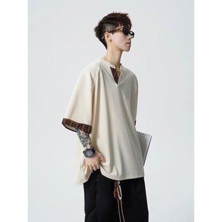 Áo thun nam GKSSS tay ngắn cổ điển Nhật Bản giả hai mảnh cổ chữ V chất lượng cao
