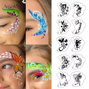 Bộ 16 khuôn vẽ mặt & body nghệ thuật AqToCna, tái sử dụng, stencil rỗng, hỗ trợ vẽ lông mày, trang trí, cosplay, hóa trang dự tiệc