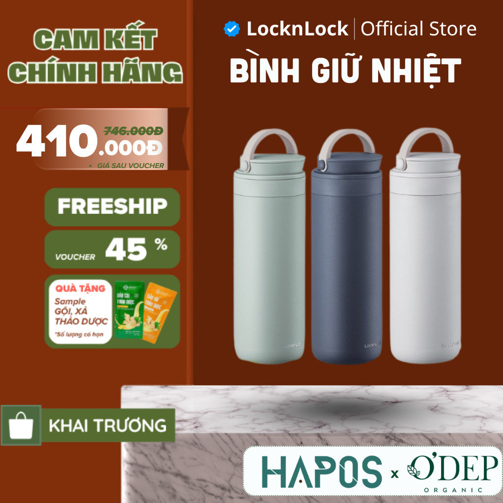 Bình giữ nhiệt LocknLock 475ml Metro Two Way LHC4274, có quai xách, đế ...