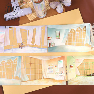 JIANWU 103mm * 5m Vintage Dream Window Phong Cảnh Chất Liệu Cắt Kéo Thêu Sò PET Băng Sáng Tạo DIY Tạp Chí Văn Phòng Phẩm