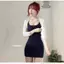 Màu xanh hải quân Sweet Hot Girl Bộ đồ nữ xinh đẹp Mùa hè Mông Sling Filigree Eo Váy ngắn chữ A Du lịch Váy nhỏ Phong cách Cardigan