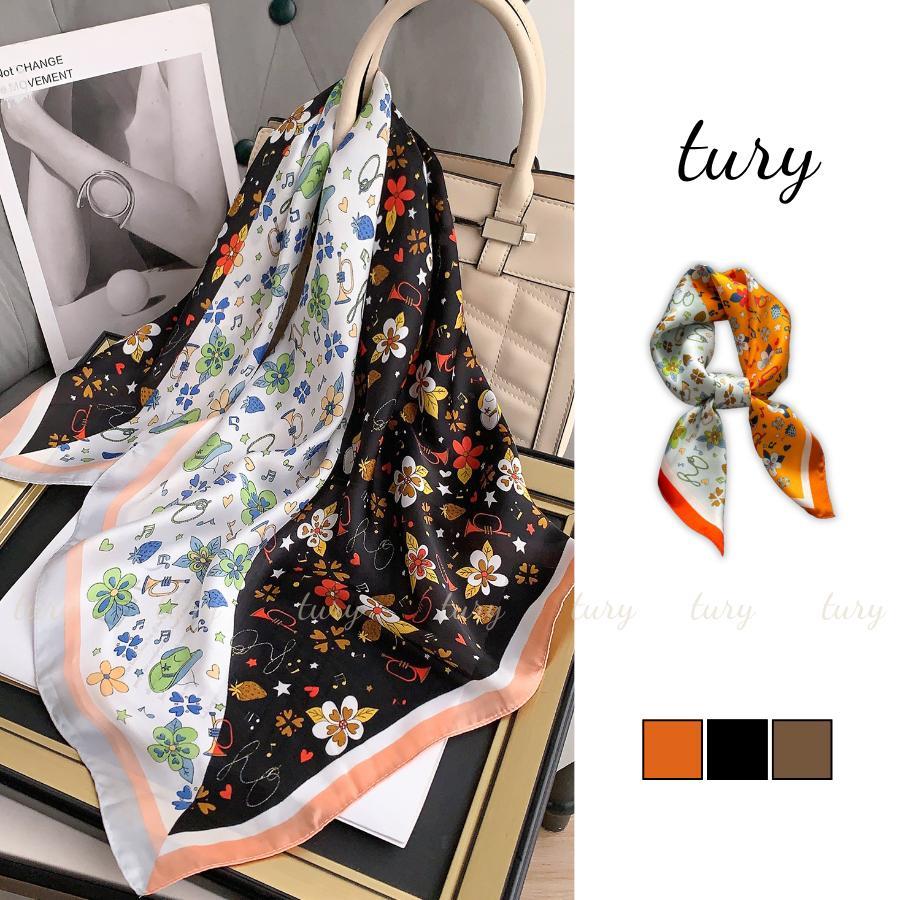 Khăn Lụa Unisex Nam Nữ 70 - Tury - Khăn Lụa Phối Hoa 2 Màu - KL062