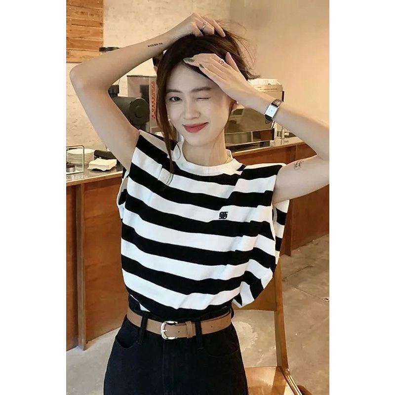 [Hàng mới về] Áo thun Vest sọc trắng đen dành cho nữ Mùa hè Phiên bản Hàn Quốc Thiết kế phong cách mới Sơ đồ Niche Loose Outer Top