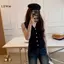 LUImo Pháp Retro Màu V-ne Áo Vest dệt kim mỏng không tay cổ điển dành cho nữ SBS