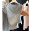 GC1 Mùa Hè Ren Splice Cổ Chữ V Đan Top Giả Hai Mảnh Slim Fit Thanh Lịch Áo Sơ Mi Tay Ngắn Cho Nữ GC1