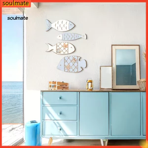 Linh hồn| Trang trí gỗ thân thiện với môi trường Trang trí cá bằng gỗ nguyên khối 4 chiếc Bộ trang trí tường cá bằng gỗ Hải lý ven biển Bãi biển Nghệ thuật treo tường mộc mạc Điêu khắc cá gỗ cho hồ Hous