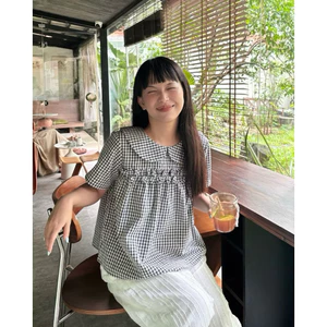 CARO TOP- Áo sơ mi nữ cổ sen caro – Dịu dàng, dễ thương chuẩn phong cách Hàn Mya House
