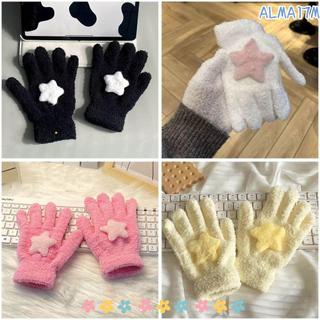 Găng tay nhung san hô ALMA1 với họa tiết ngôi sao, phù hợp giữ ấm khi đi xe đạp dành cho nữ
