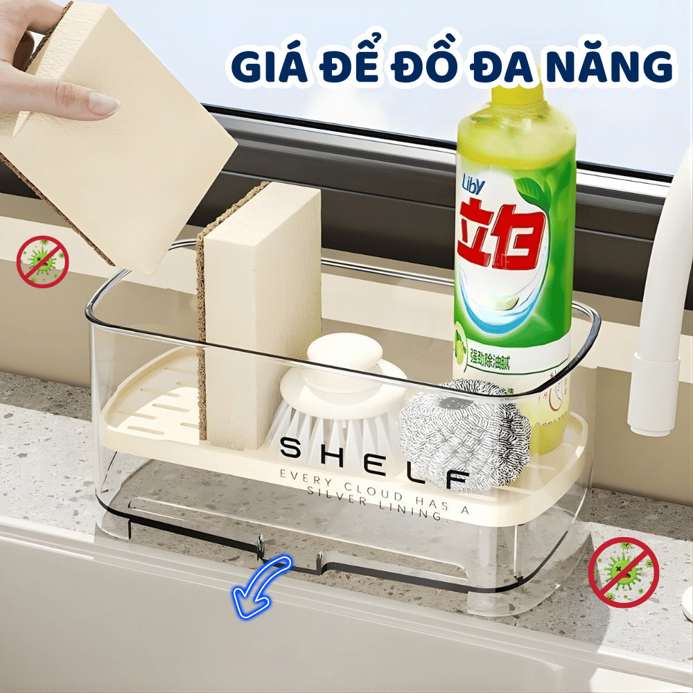 Khay Đựng Đồ Rửa Chén Có Rãnh Thoát Nước, Kệ Đựng Miếng Rửa Bát Nước Rửa Chén Bàn Chải Nhà Bếp Đa Năng