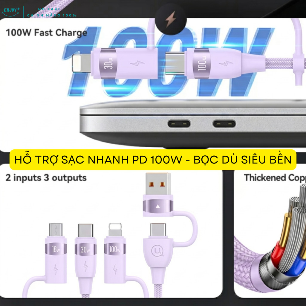 Dây cáp sạc nhanh USAMS PD100W 27W 6-in-1 USB lP type C/truyền dữ liệu Đa Năng Bọc Dù - ENJOYPLUS | BigBuy360 - bigbuy360.vn