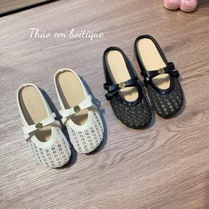 Sục lưới nữ đế bệt mũi tròn phối nơ hoa trà [Sẵn Hàng].
