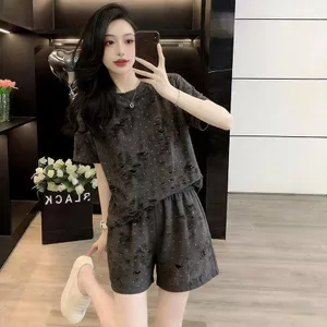 Bộ quần Short ngắn tay hai mảnh xếp ly đính kim cương sáng mùa hè