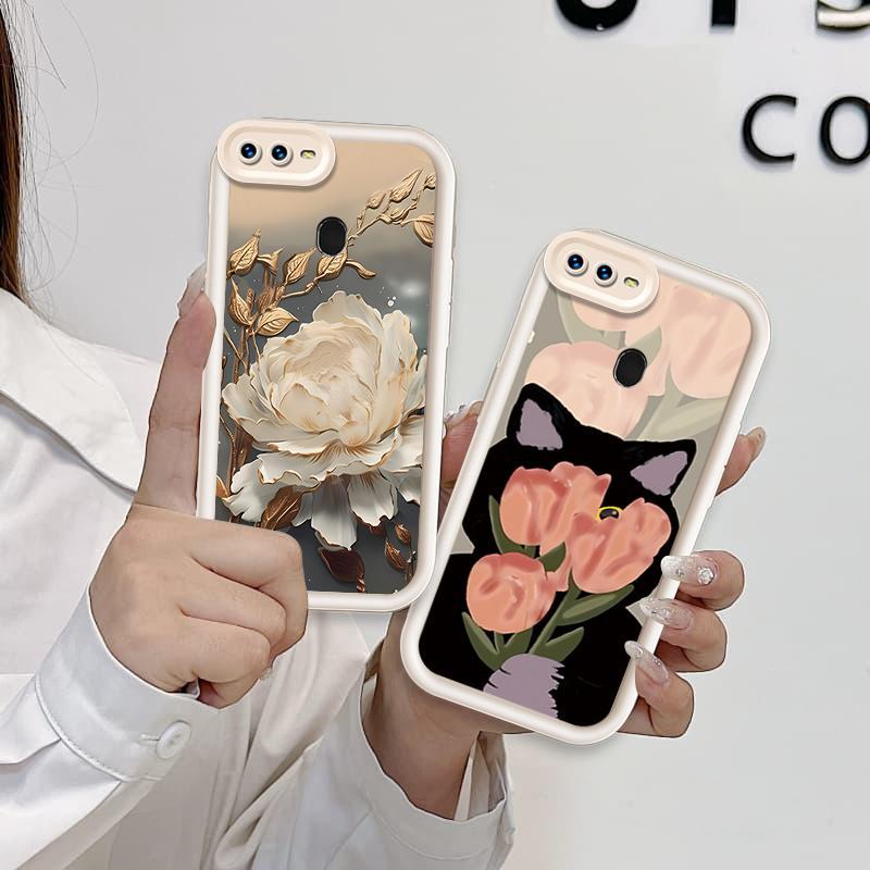 Ốp Lưng Cho OPPO A5S A7 A12 A11K Hoạt Hình Silicone Bé Gái Mềm TPU Hoa Tulip Thiên Thần Mắt Chống Sốc Ốp Lưng Điện Thoại