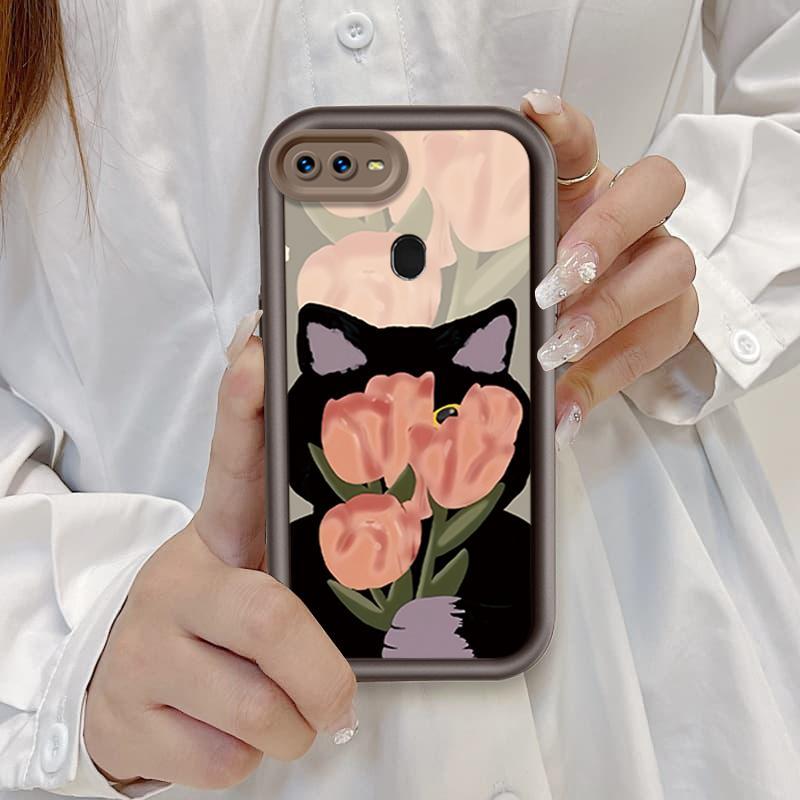 Ốp Lưng Cho OPPO A5S A7 A12 A11K Hoạt Hình Silicone Bé Gái Mềm TPU Hoa Tulip Thiên Thần Mắt Chống Sốc Ốp Lưng Điện Thoại