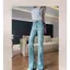Quần Jean Nữ Màu Xanh Nhạt Eo Cao Form Slim-Fit, Phù Hợp Mùa Xuân
