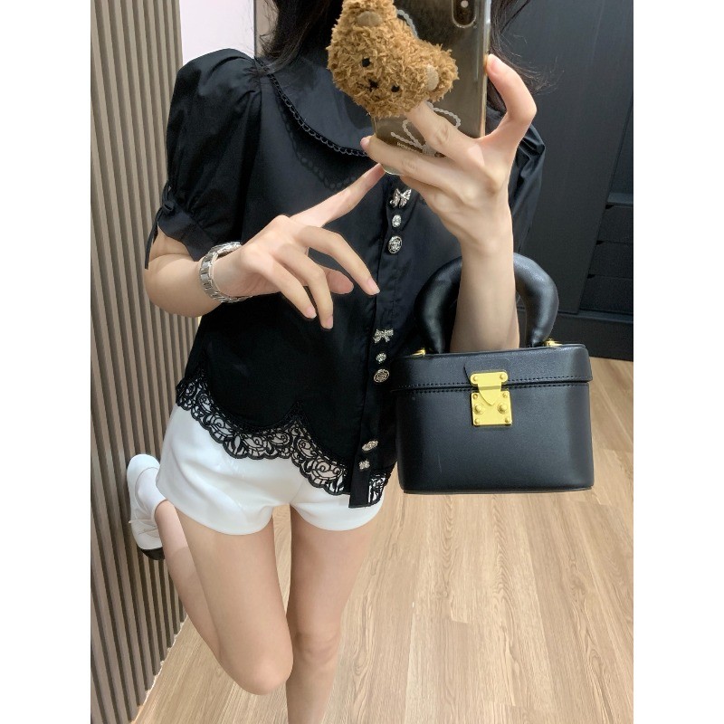 Áo sơ mi nữ phong cách mới có cổ búp bê và viền ren