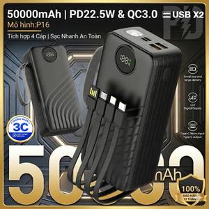 Sạc Dự Phòng 50000mAh Sạc Nhanh PD20W/22.5W Chứng Nhận 3C Nhiều Cổng Sạc Dây Tích Hợp Màn Hình LED Đèn Pin Chiếu Sáng