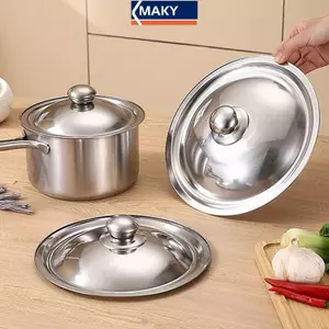 MAKY 10-32Cm Thép Không Gỉ Nắp Nồi Tròn Thay Thế Đa Năng Chảo Chiên Bao Viền Mịn Máy Rửa Chén An Toàn Cho Chảo Chảo Nồi Canh VN