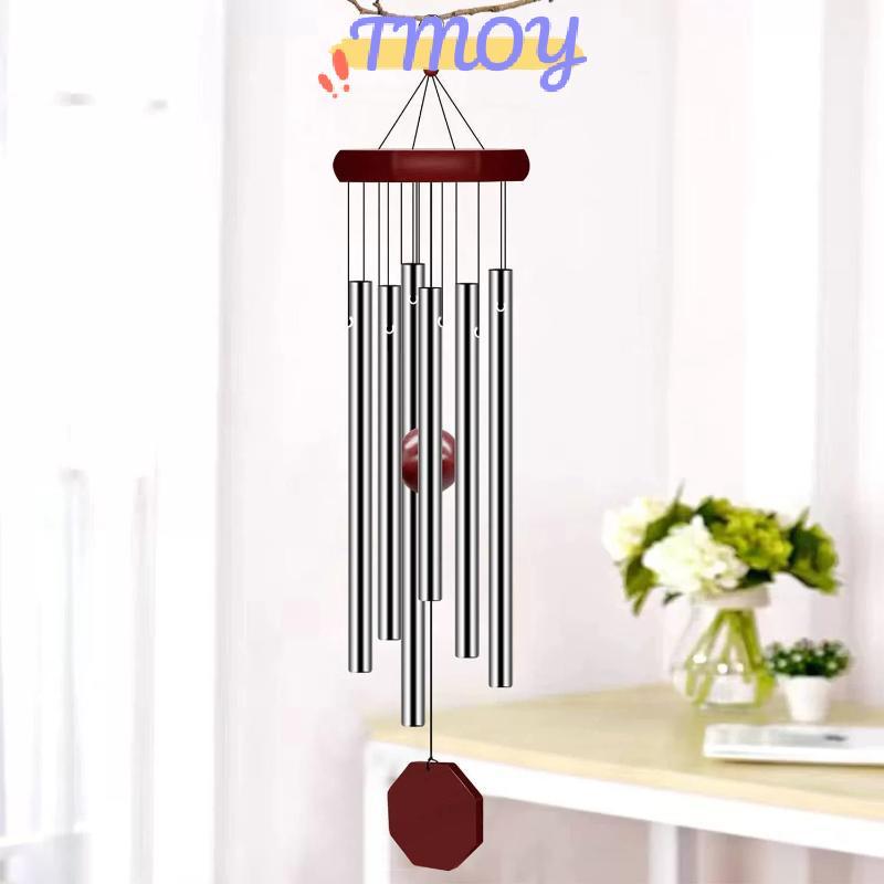 TMOY 1 Retro Gỗ Đỏ Nhôm Chuông Gió Hình Bát Giác Gỗ Treo Thẻ 6 Ống Kim Loại Sân Hành Lang Ban Công Trang Trí TMOY