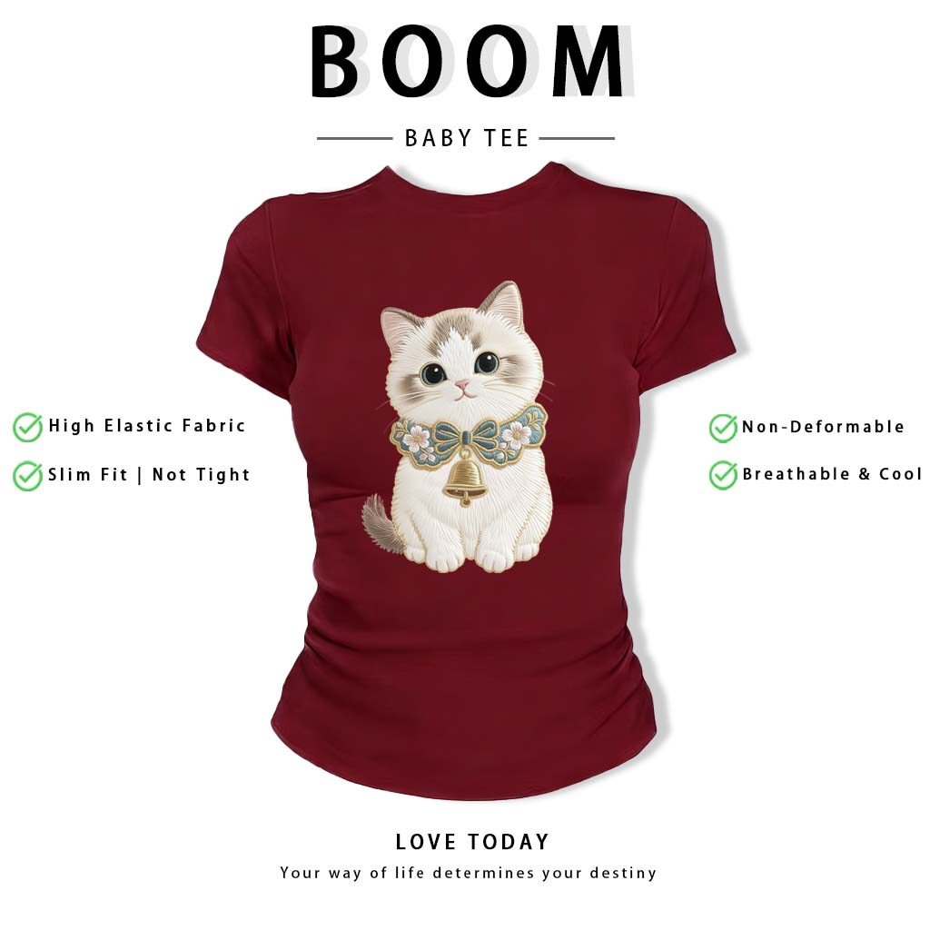 BOOM Áo thêu Baby Tee Nữ Cotton Ôm Body-Áo Thun Ngắn Tay Y2K In Hình PhongCách Mùa Hè, Cổ Tròn Hàng Đầucách hàn phong 31
