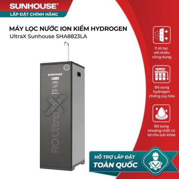 [LẮP ĐẶT TOÀN QUỐC] Máy lọc nước Ion Kiềm Hydrogen UltraX SUNHOUSE SHA8823LA - 2 chế độ nước: RO - Hydrogen Ion Kiềm