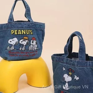 Nhật Bản Hoạt Hình Dễ Thương Thêu Denim Dung Tích Lớn Túi Xách Sinh Viên Bento Túi Xách Di Động Nữ