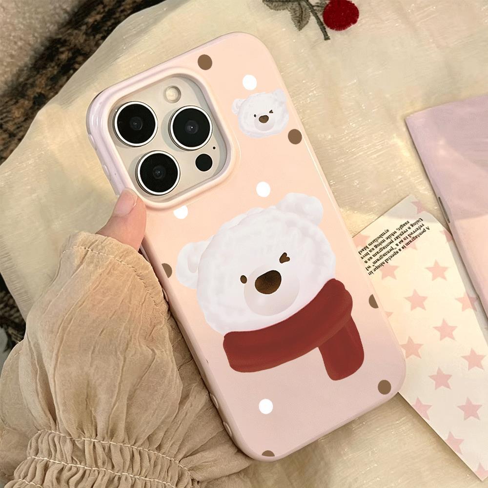 Red Scarf Flock Cub cho trường hợp iPhone 17pro iPhone 16/15/14pro Jelly Case