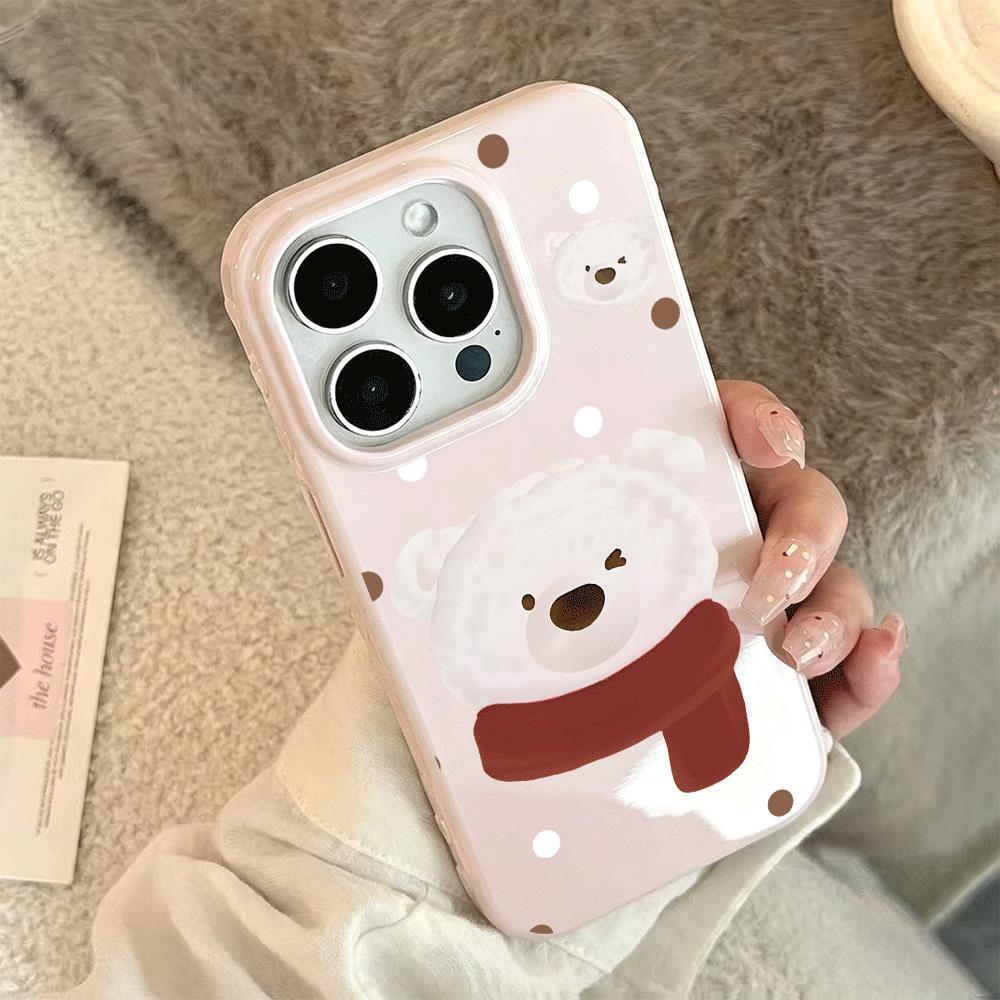 Red Scarf Flock Cub cho trường hợp iPhone 17pro iPhone 16/15/14pro Jelly Case
