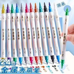 Hai Đầu Kim Loại Lấp Lánh Bút Làm Đẹp 12 Màu Học Sinh Tranh Sổ Tay Bút Đánh Dấu Nổi Bật Ghi Chú Thiệp Chúc Mừng Màu Đầu Mềm