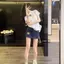 Bộ đồ hai mảnh cotton nguyên chất dành cho nữ, áo thun trắng thêu chữ và váy chữ A ngắn tay, phù hợp mùa hè