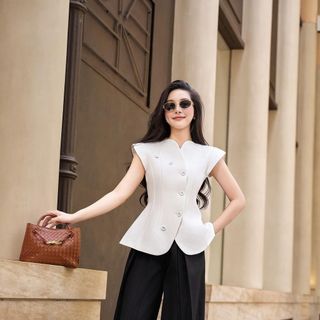 Áo Kiểu Nữ Sang Chảnh - Áo Vest Gilet Sát Nách Dáng Peplum Cổ V HB.STUDIO A2