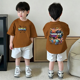 (Từ 1-12 tuổi) Áo thun ngắn tay trẻ em, Áo thun in hình hoạt hình Block Man cho bé trai, Áo cổ tròn