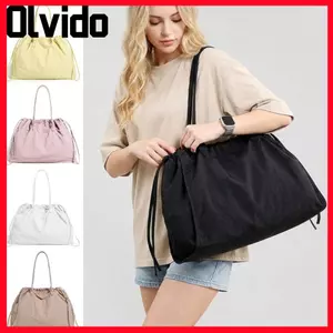 Túi đeo vai nữ OLVIDO, Túi tote màu trơn Nylon, Thời trang đơn giản Nhẹ có dây rút Túi xách Tote đi làm mua sắm du lịch