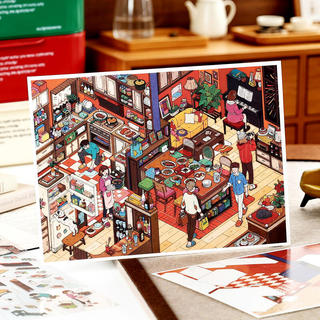 ENWEI 4 Cái [Dòng bàn ăn E People] Nhãn dán phong cảnh quá khổ 3D chống nước Phòng ngủ ấm cúng Cuộc sống hàng ngày cho tạp chí DIY