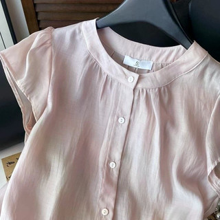 Voan Hồng Phong Cách Mỏng Rời Kích Thước Lớn Màu Trơn Mùa Hè Phong Cách Mới Nhẹ Nhàng Xếp Ly Pháp Retro Thiết Kế Đơn Giản Cảm Giác Tay Bay Nhỏ Áo Sơ Mi Nữ Năm Nay Phổ Biến