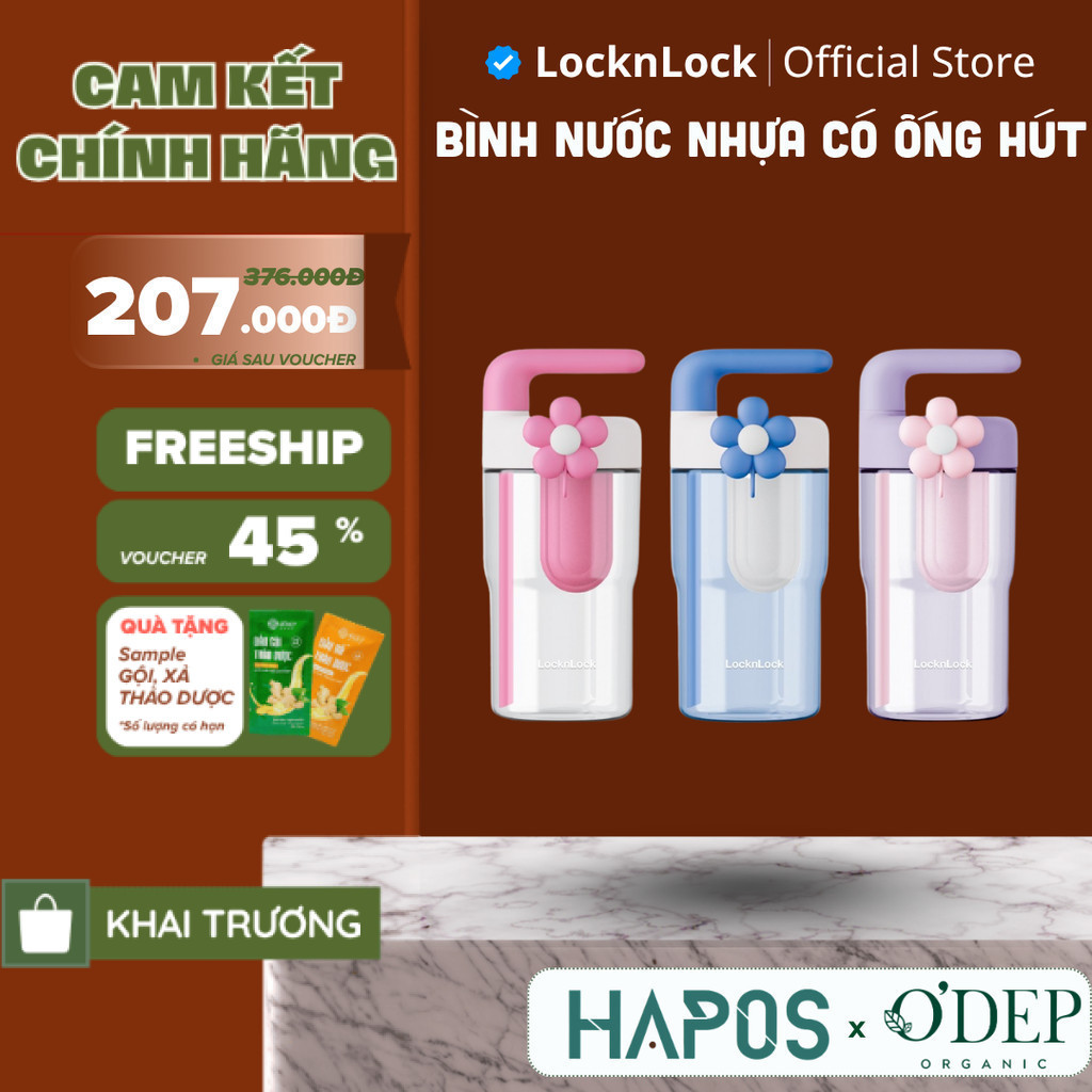 Bình nước nhựa LocknLock 770ml có ống hút và tay cầm Handy Infuser ...