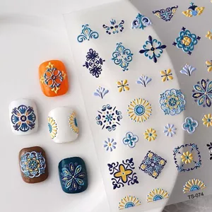 5D Bohemian Phong Cách Dân Tộc Dán Làm Móng Tay Nổi Ba Chiều In Họa Tiết Nhỏ Dính Móng Tay